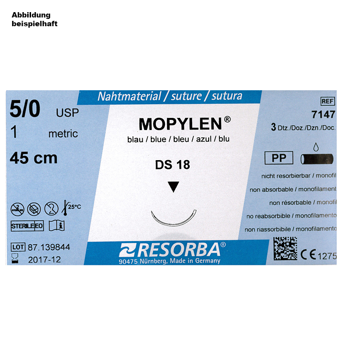 MOPYLEN DS 18 3/0=2 blau monofil, Nahtmaterial Fadenlänge 75 cm (36 Stck.)
